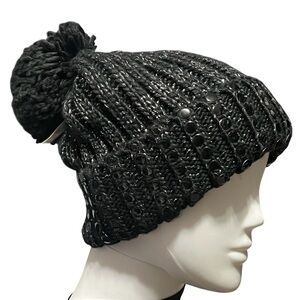 NWT DKNY Women's Flat Stud Metallic Rib Knit Beanie - Black